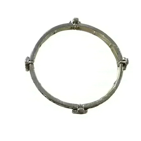 Silver Bracelet with Faux Coral and Turquoise inlay Crosses 8.5 inches-stretchy - Picture 1 of 4
